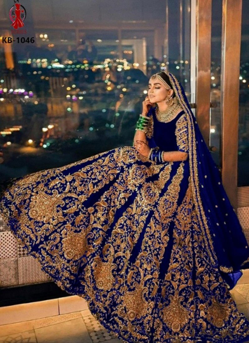 Kb 1046 Heavy Wedding Wear Latest Bridal Lehenga Collection 1046 Blue